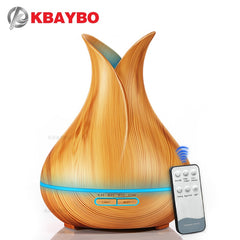 KBAYBO 400ml Aroma Essential Oil Diffuser Ultrasonic Air Humidifier with Wood Grain 7 Color Changing LED Lights for Office Home - CHEN ONE MART