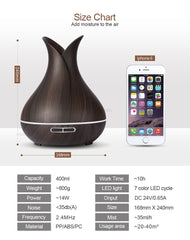 KBAYBO 400ml Aroma Essential Oil Diffuser Ultrasonic Air Humidifier with Wood Grain 7 Color Changing LED Lights for Office Home